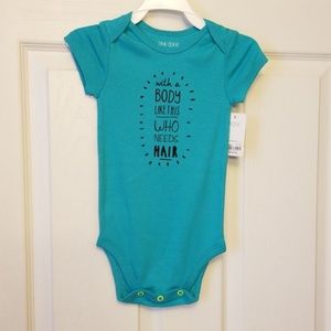 Funny Teal Green Onesie "No Hair" Size 18 Mo.